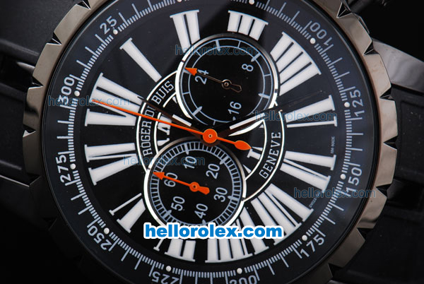 Roger Dubuis Excalibur Chronograph Quartz Movement PVD Case with Black Dial-White Markers and Black Rubber Strap - Click Image to Close